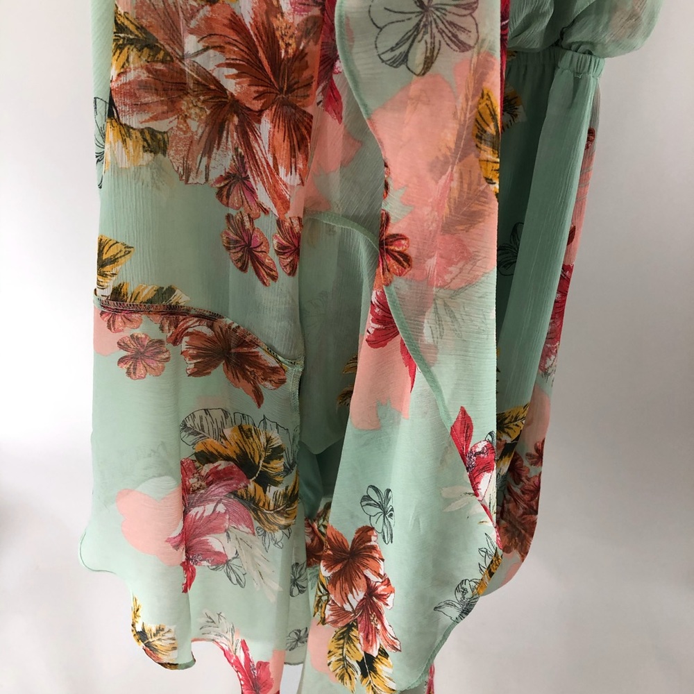 Express Spring Floral Layered Green Flowy Dress L - Picture 7 of 7